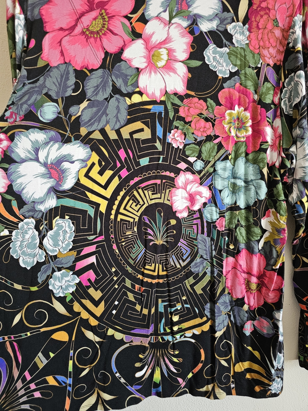 Vibrant Floral & Geometric V-Neck Top - Picture 3 of 5